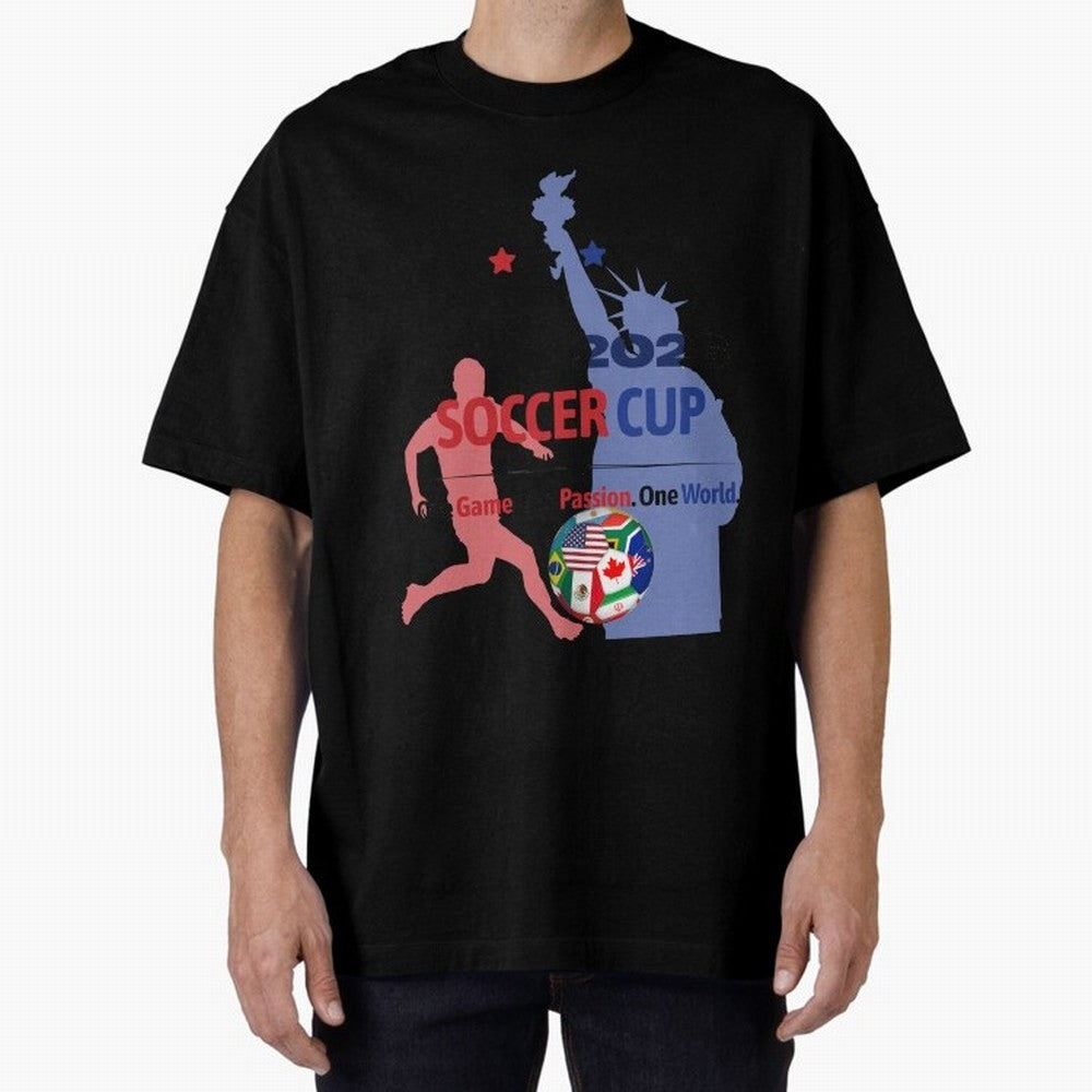 2026 Soccer Cup One Game One Passion One World Sports Fan Design Oversized T-Shirt Show Fan Pride Across Global Football Passion for FIFA World Cup 2026, Celebrating Neymar, Haaland and Cristiano Ronaldo, Portugal, Spain and Germany, Game Day
