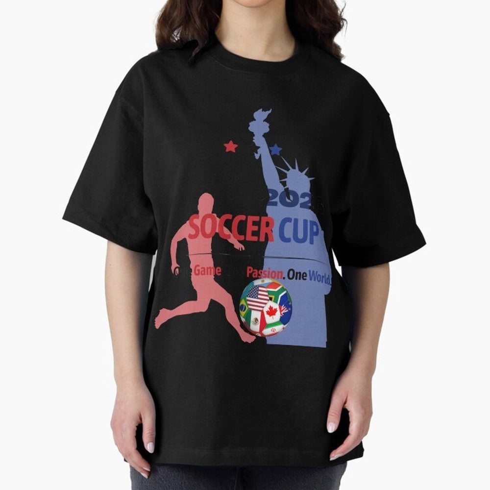 2026 Soccer Cup One Game One Passion One World Sports Fan Design Oversized T-Shirt Show Fan Pride Across Global Football Passion for FIFA World Cup 2026, Celebrating Neymar, Haaland and Cristiano Ronaldo, Portugal, Spain and Germany, Game Day