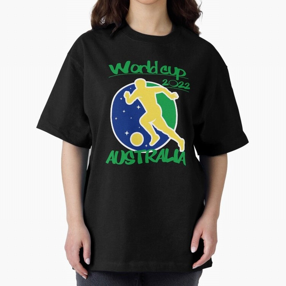 Australia World Cup 2022 Oversized T-Shirt Feel the Roar of FIFA World Cup 2026 Group Stage Highlighting Mbappe and Neymar, Argentina Energy, Championship Spirit, Famous Goals, Roaring Crowds and International Football Unity; Perfect for People Who