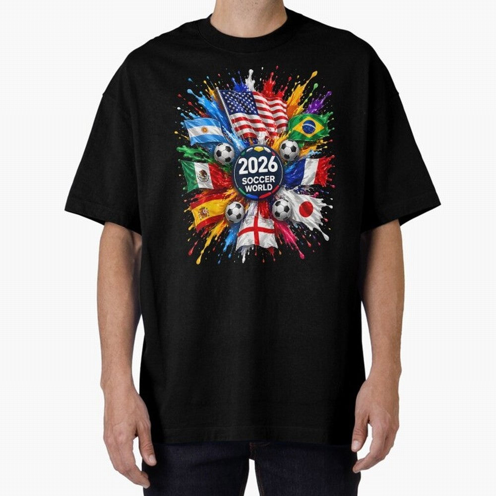 2026 Soccer World USA Flag Burst Fan Tee Oversized T-Shirt Cheer through Every Moment of FIFA World Cup 2026 Spirit, Capturing Argentina, CR7, Champion Mindset, Group Stage Buzz, Knockout Tension and Passionate Fan Culture; Great for Supporters Who