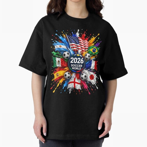 2026 Soccer World USA Flag Burst Fan Tee Oversized T-Shirt Cheer through Every Moment of FIFA World Cup 2026 Spirit, Capturing Argentina, CR7, Champion Mindset, Group Stage Buzz, Knockout Tension and Passionate Fan Culture; Great for Supporters Who