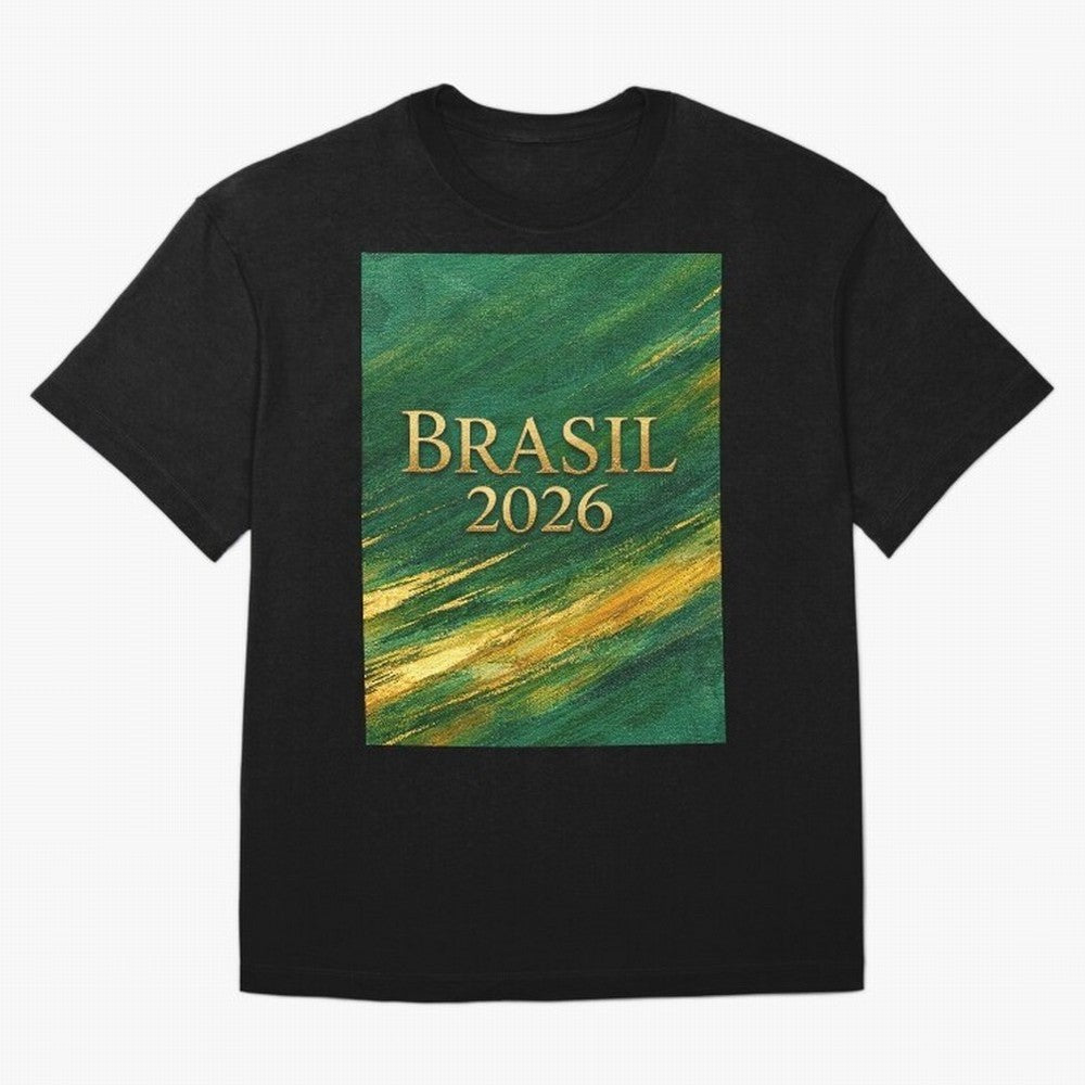 Brasil 2026 Gold Soccer Theme Oversized T-Shirt Represent the Passion of FIFA World Cup 2026 USA Canada Mexico for Fans of Cristiano Ronaldo, Haaland and CR7 and Netherlands, Bringing Soccer Culture, Superstar Moments, National Team Dreams and