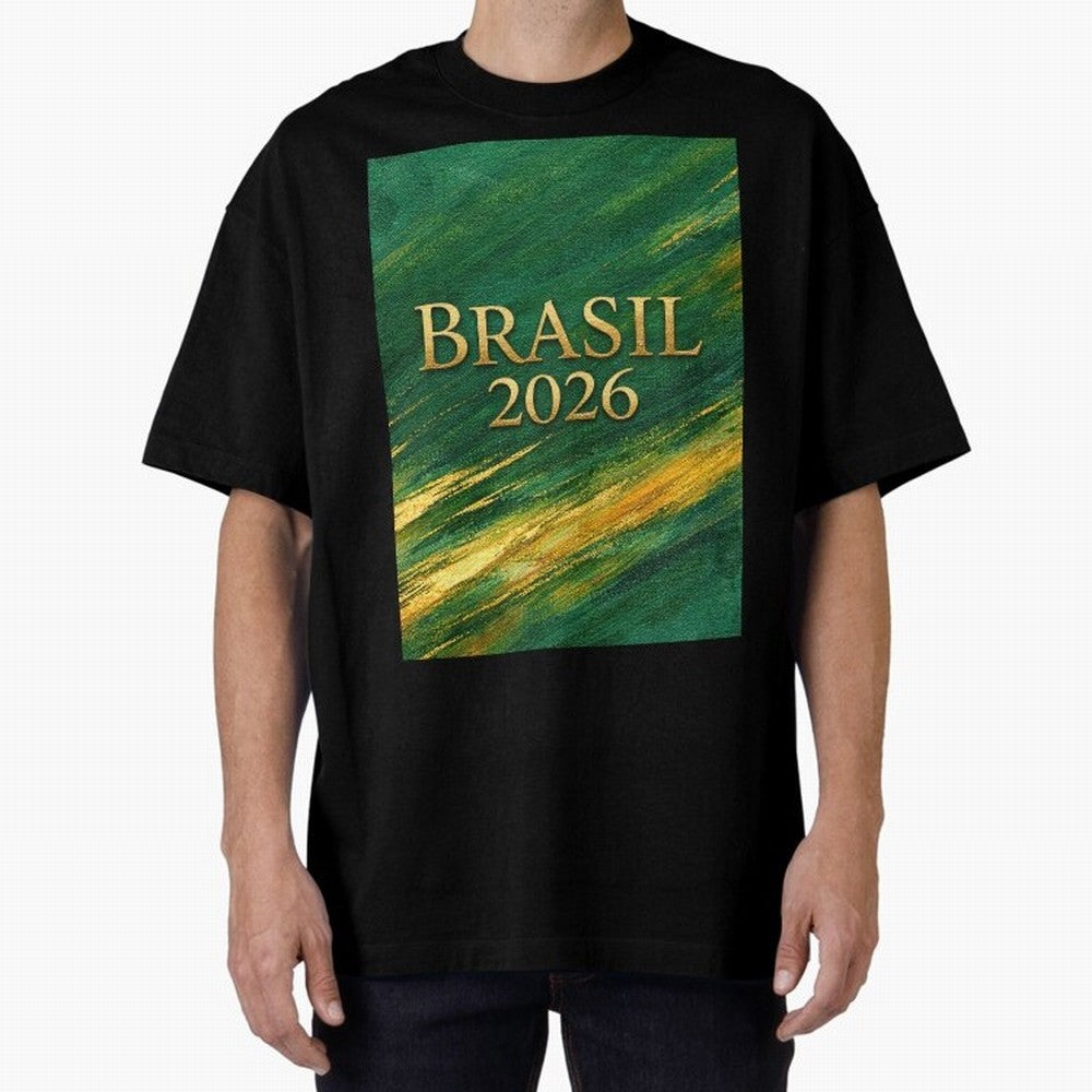 Brasil 2026 Gold Soccer Theme Oversized T-Shirt Represent the Passion of FIFA World Cup 2026 USA Canada Mexico for Fans of Cristiano Ronaldo, Haaland and CR7 and Netherlands, Bringing Soccer Culture, Superstar Moments, National Team Dreams and