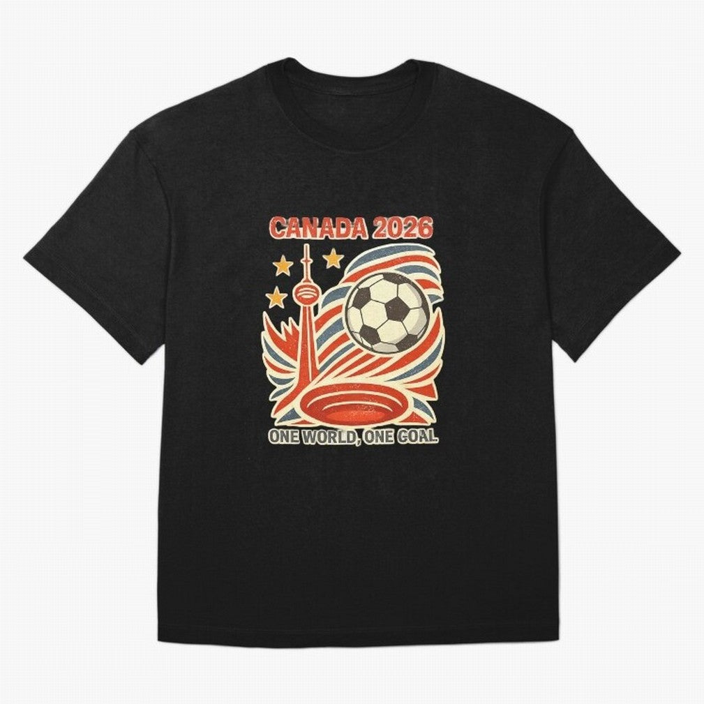 Canada 2026 ¨C One World One Goal Oversized T-Shirt Feel the Trophy Chase of Global Football Passion for FIFA World Cup 2026 USA Canada Mexico, Driven by Messi, Neymar and Mbappe, France and Portugal, Goal Celebration Energy, Supporter Heritage,
