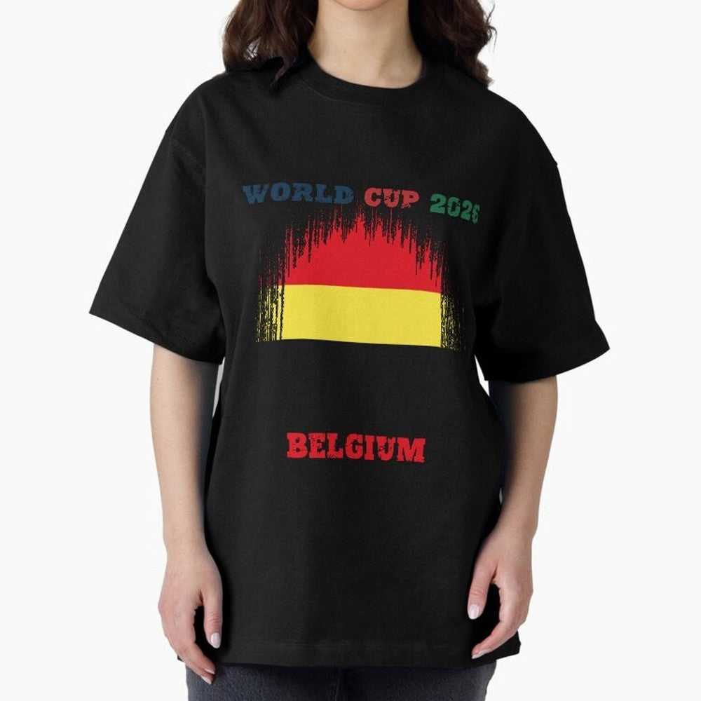 BELGIUM WORLD CUP 2026 Oversized T-Shirt Bring Retro Soccer Energy to FIFA World Cup 2026 Group Stage Filled with Cristiano Ronaldo, England and Germany Energy, Game Day Rituals, Football Legends, Country Pride and the Road to the Final; Ideal for