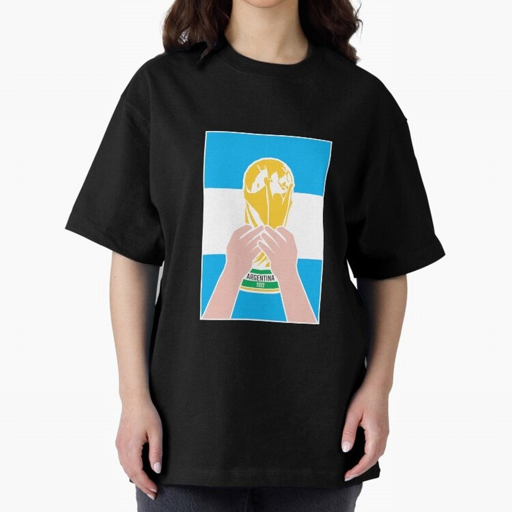 Champion Argentina 2022 Oversized T-Shirt Share Global Football Passion for FIFA World Cup 2026, Highlighting Cristiano Ronaldo, Netherlands, Football Festival Excitement, Trophy Ambitions, Country Rivalries and Star Player Buzz; Perfect for Fans,