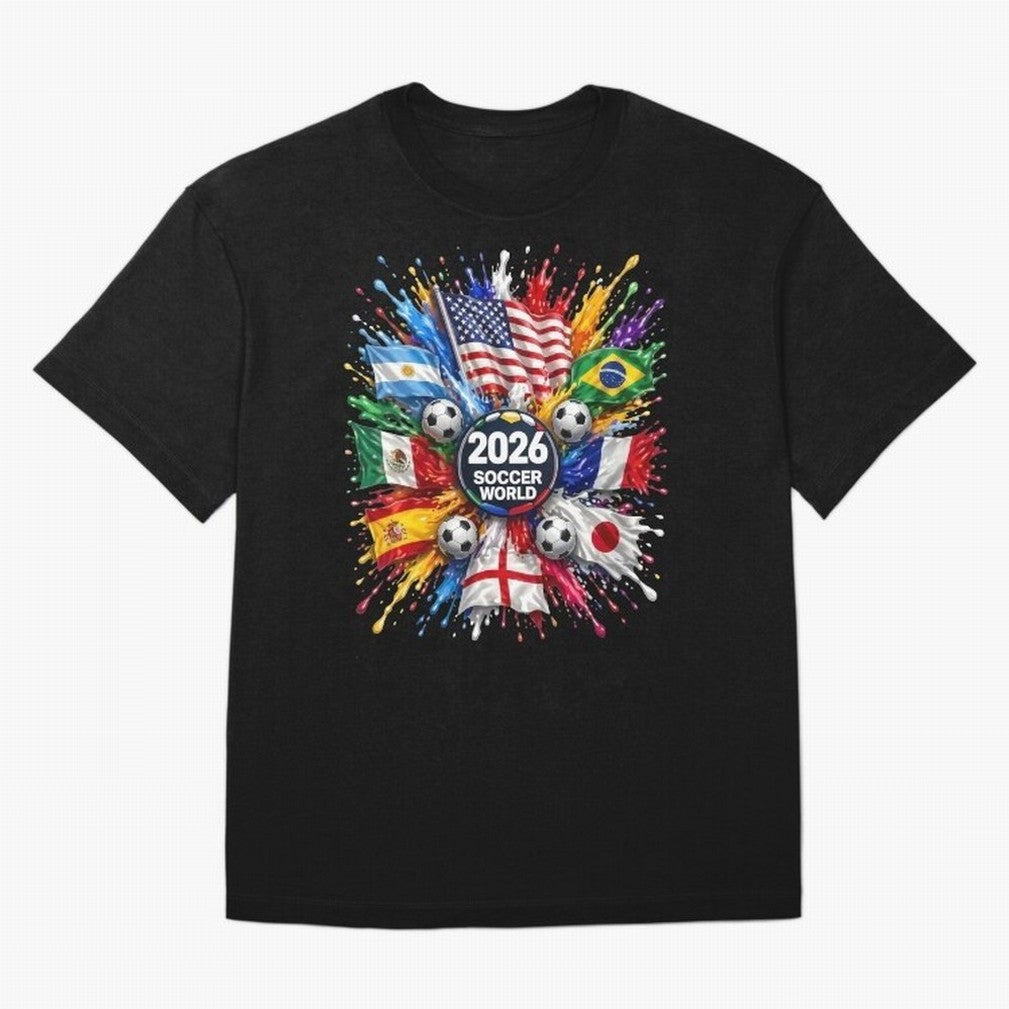 2026 Soccer World Flags USA Mexico Canada Football Paint Splash Graphic Oversized T-Shirt Keep the Legacy of the FIFA World Cup 2026 USA Canada Mexico Journey through Mbappe Highlights, Argentina and Brazil Pride, Champion Mindset, Group Stage
