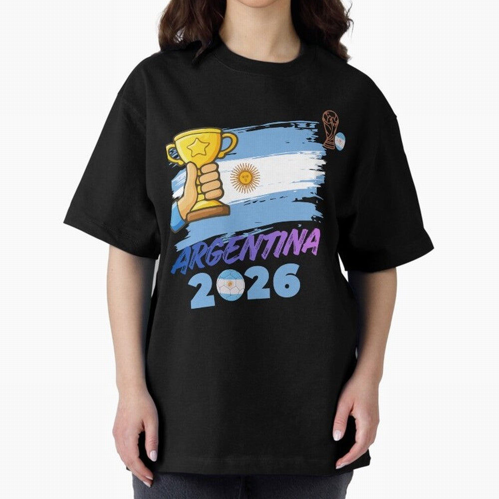 Argentina world cup design Oversized T-Shirt Keep Football History Alive during FIFA World Cup 2026 with Haaland and Mbappe, France Energy, Vintage Soccer Flavor, Modern Football Stars, National Flags and Final Night Emotion; Great for Supporters