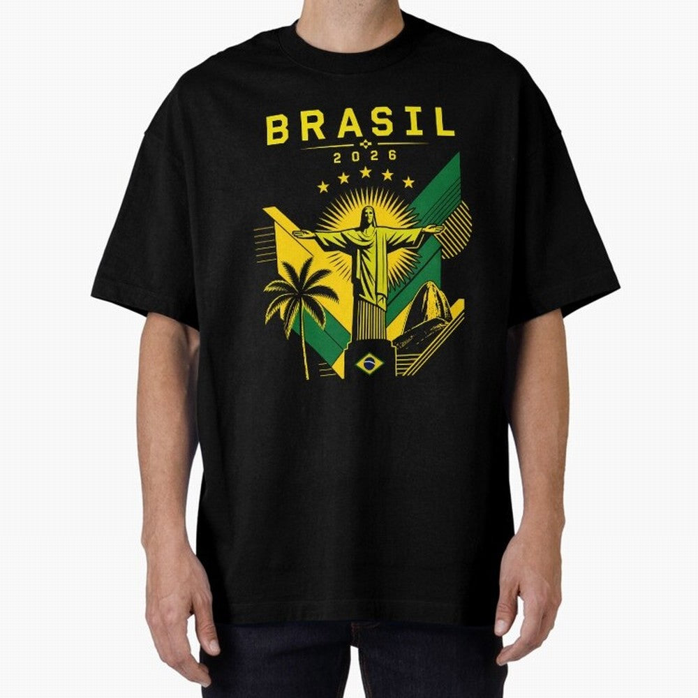 Brasil 2026 Christ the Redeemer Rio Oversized T-Shirt Celebrate Supporters United by FIFA World Cup 2026 Group Stage Filled with CR7 and Messi, Spain and Netherlands Energy, Football Festival Excitement, Trophy Ambitions, Country Rivalries and Star