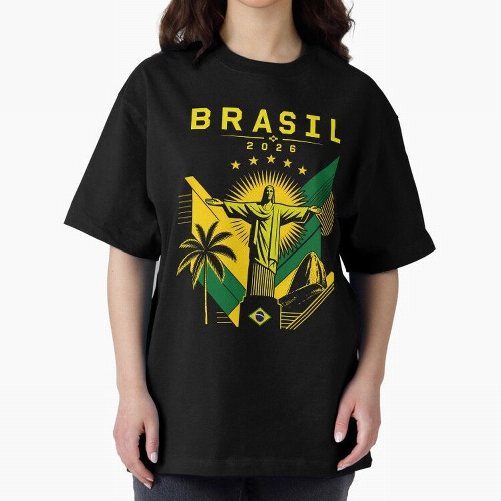 Brasil 2026 Christ the Redeemer Rio Oversized T-Shirt Celebrate Supporters United by FIFA World Cup 2026 Group Stage Filled with CR7 and Messi, Spain and Netherlands Energy, Football Festival Excitement, Trophy Ambitions, Country Rivalries and Star