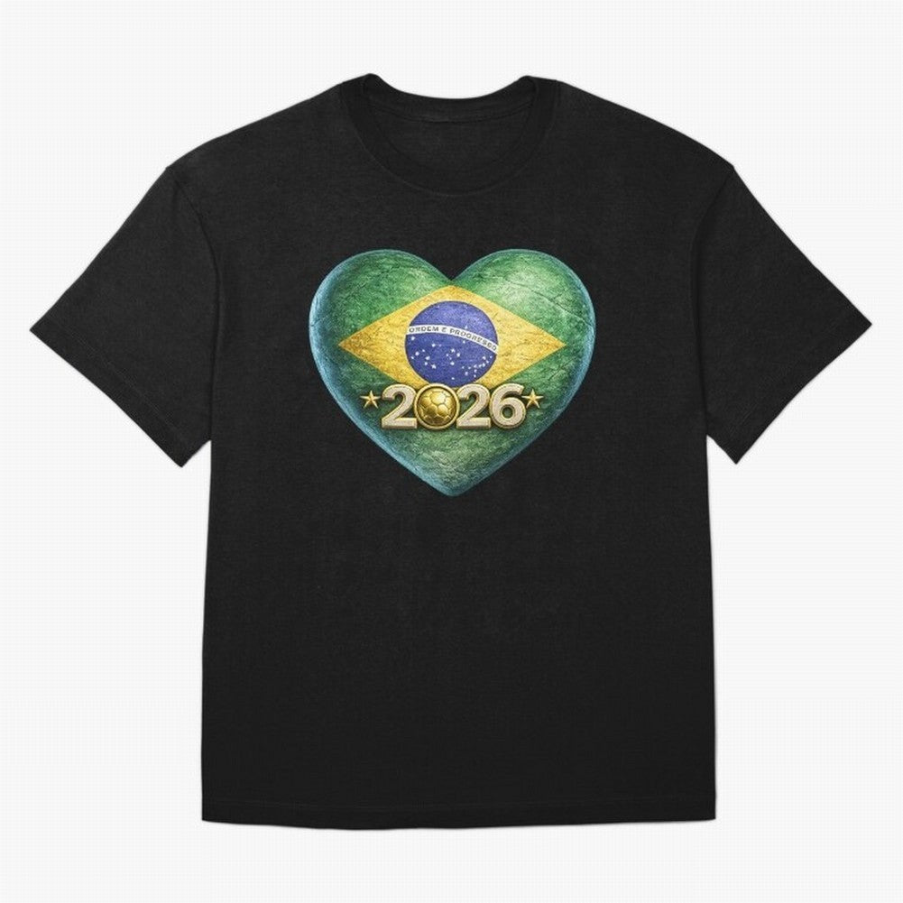 Brazil 2026 World Football Heart Flag Designs Oversized T-Shirt Capture Stadium Memories from Match Day Hype around FIFA World Cup 2026, Haaland, France, Worldwide Fan Energy, Dramatic Goals, Stadium Lights and Championship Celebrations; Made for