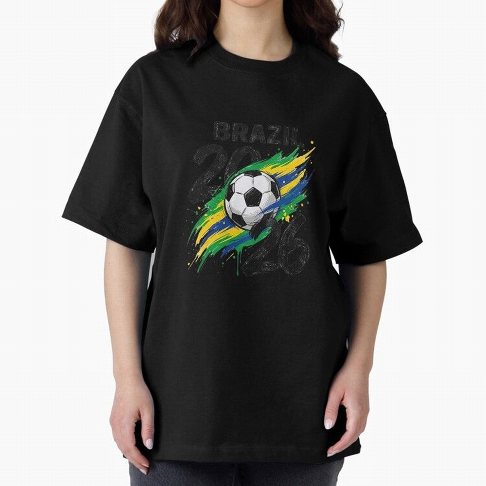 Brazil Soccer 2026 Fan Shirt ¨C Brazil Football Supporter Oversized T-Shirt Celebrate Unforgettable Nights in Global Football Passion for FIFA World Cup 2026 USA Canada Mexico, with CR7, Spain and Netherlands, Football Festival Excitement, Trophy