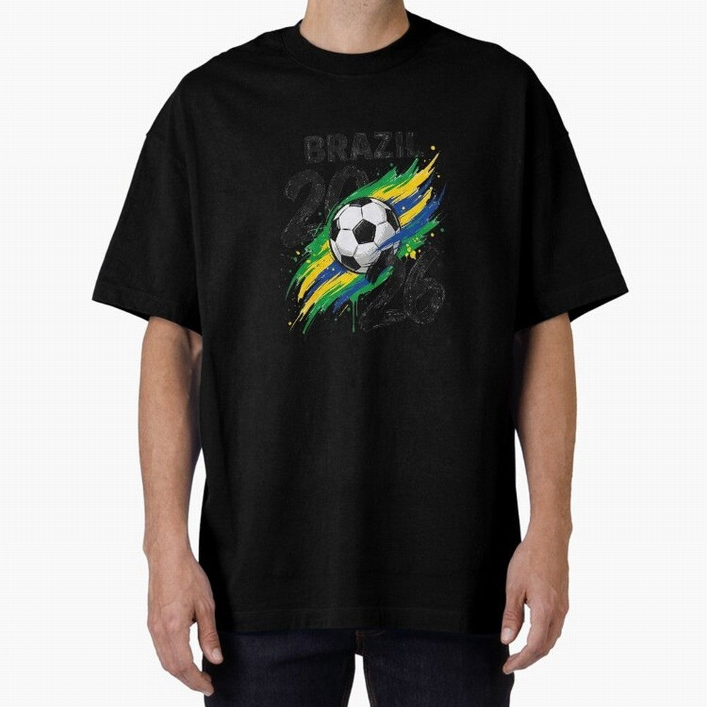 Brazil Soccer 2026 Fan Shirt ¨C Brazil Football Supporter Oversized T-Shirt Celebrate Unforgettable Nights in Global Football Passion for FIFA World Cup 2026 USA Canada Mexico, with CR7, Spain and Netherlands, Football Festival Excitement, Trophy