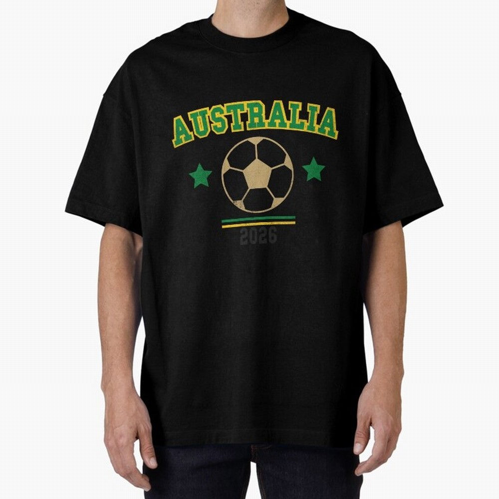 Australia 2026 ¡ª Vintage Soccer Tee Oversized T-Shirt Show Passion for the Stars of FIFA World Cup 2026 Group Stage Driven by Messi, Portugal, Spain and Germany Energy, Classic Soccer Heritage, Championship Pressure, Fan Loyalty and International