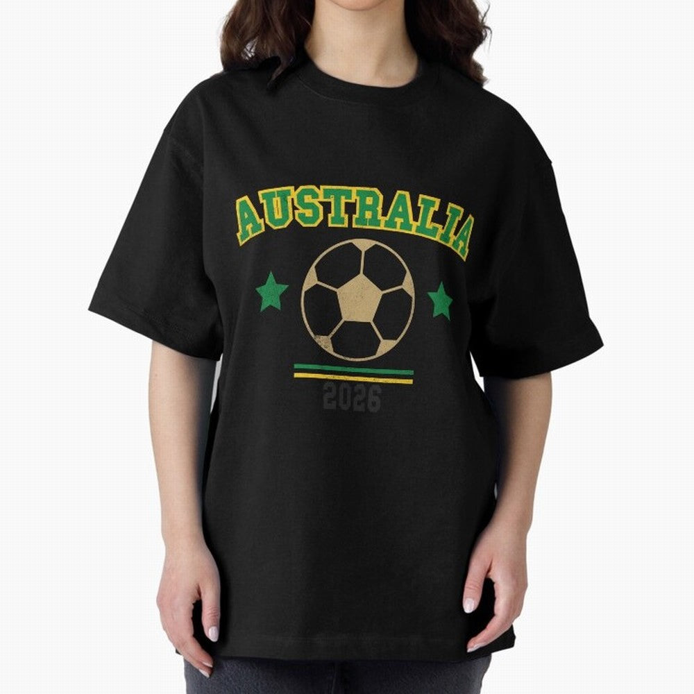 Australia 2026 ¡ª Vintage Soccer Tee Oversized T-Shirt Show Passion for the Stars of FIFA World Cup 2026 Group Stage Driven by Messi, Portugal, Spain and Germany Energy, Classic Soccer Heritage, Championship Pressure, Fan Loyalty and International