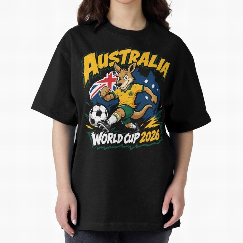 Australia World Cup 2026 Kangaroo Soccer Fan Art Oversized T-Shirt Honor the Beautiful Game during FIFA World Cup 2026 Spirit, Celebrating England and Germany, Messi, CR7 and Mbappe, Game Day Rituals, Football Legends, Country Pride and the Road to