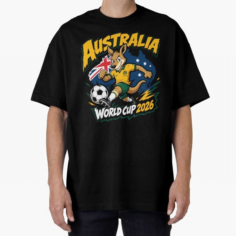 Australia World Cup 2026 Kangaroo Soccer Fan Art Oversized T-Shirt Honor the Beautiful Game during FIFA World Cup 2026 Spirit, Celebrating England and Germany, Messi, CR7 and Mbappe, Game Day Rituals, Football Legends, Country Pride and the Road to