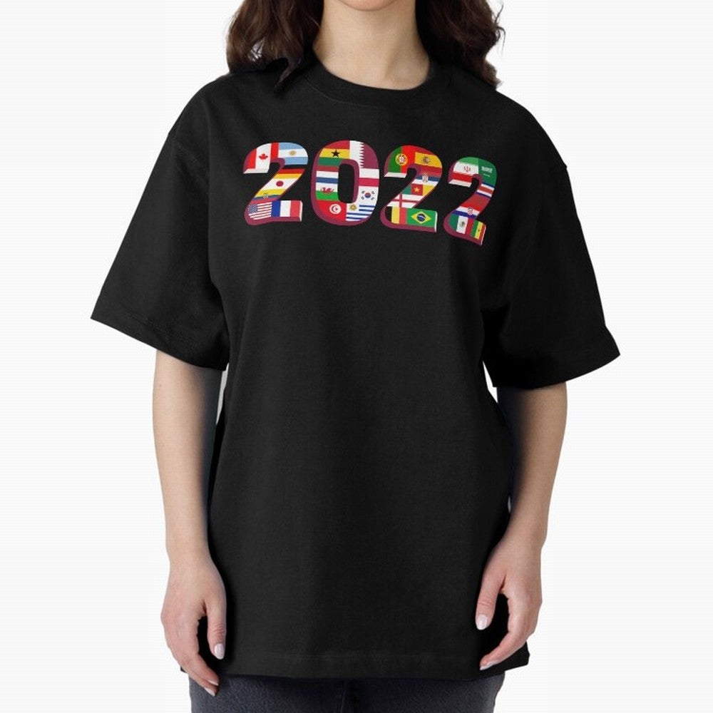 All the 32 Teams that Played in 2022 in Qatar for Football Fans Oversized T-Shirt Make Your Look Match FIFA World Cup 2026 USA Canada Mexico with Messi, CR7 and Mbappe, France Energy, Goal Celebration Energy, Supporter Heritage, Football Icons and