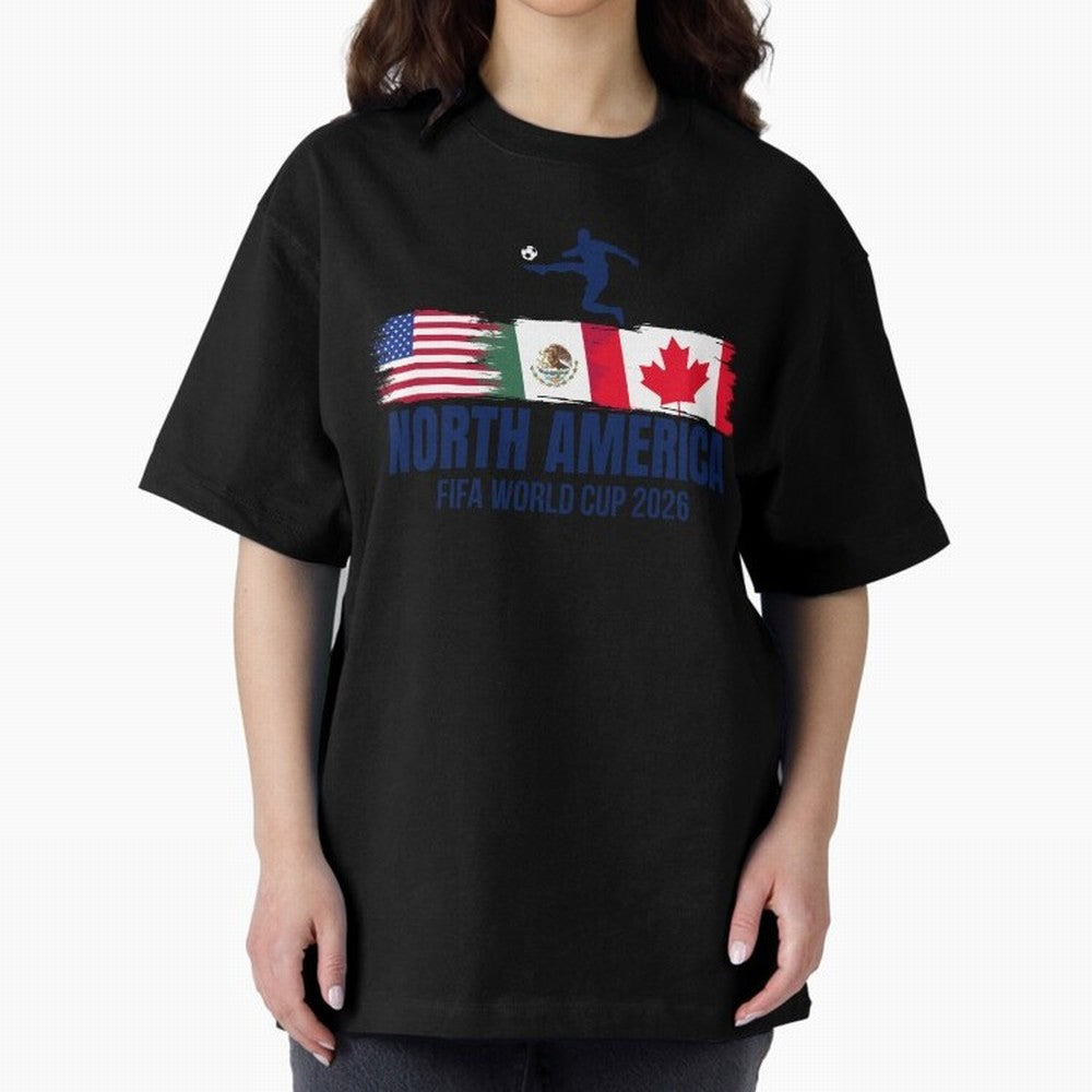2026 North America Soccer World Tour - USA Mexico Canada Oversized T-Shirt Relive Legendary Nights from FIFA World Cup 2026 USA Canada Mexico Highlighting Messi and Cristiano Ronaldo, Argentina Energy, Vintage Soccer Flavor, Modern Football Stars,