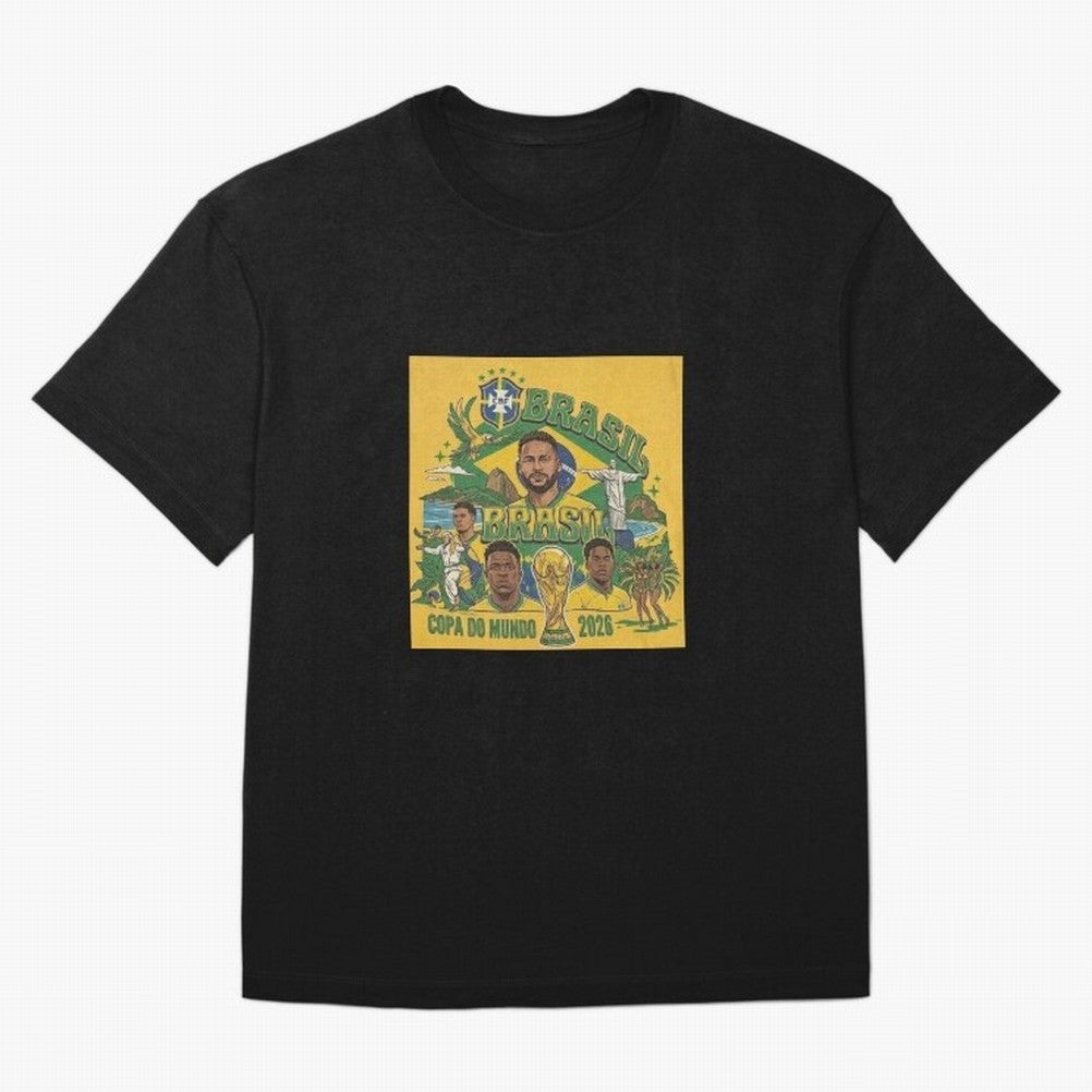 Brazil Football 2026 ¨C Retro World Cup Fan Art Oversized T-Shirt Join Global Football Passion for FIFA World Cup 2026 USA Canada Mexico, Centered on CR7 and Messi, Portugal, Sports Nostalgia, International Competition, Famous Players and
