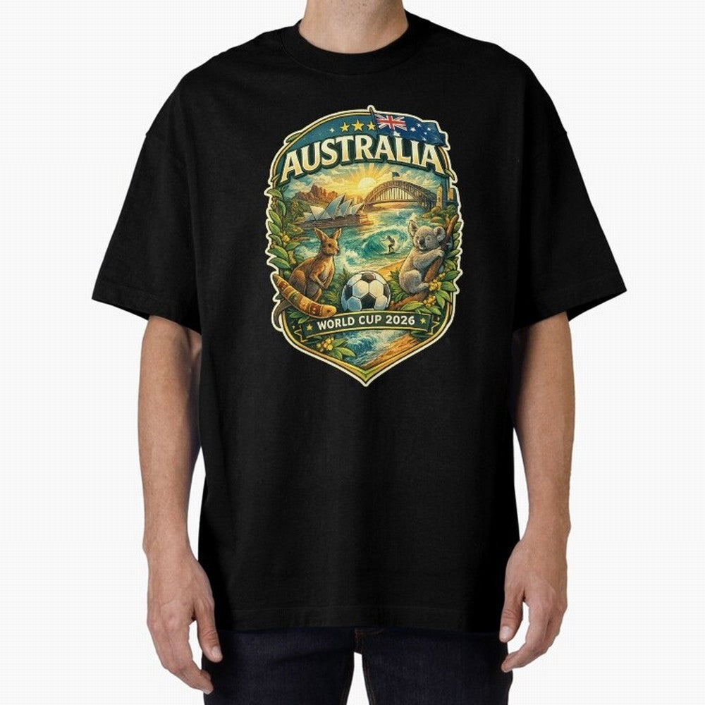 Australia FIFA World Cup 2026 Sydney Opera House Outback Kangaroo Coast Oversized T-Shirt Make Memories around FIFA World Cup 2026 USA Canada Mexico Spirit, Filled with France, Mbappe and Neymar, Football Festival Excitement, Trophy Ambitions,
