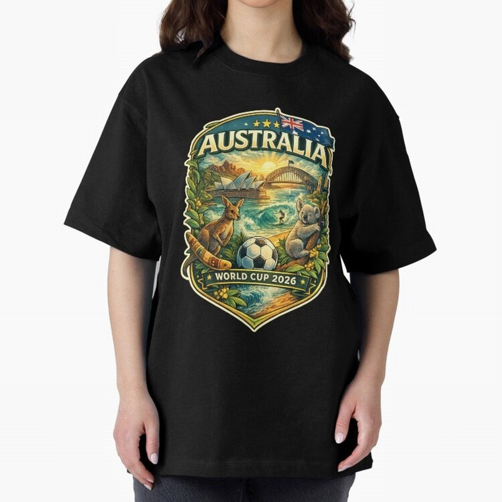 Australia FIFA World Cup 2026 Sydney Opera House Outback Kangaroo Coast Oversized T-Shirt Make Memories around FIFA World Cup 2026 USA Canada Mexico Spirit, Filled with France, Mbappe and Neymar, Football Festival Excitement, Trophy Ambitions,