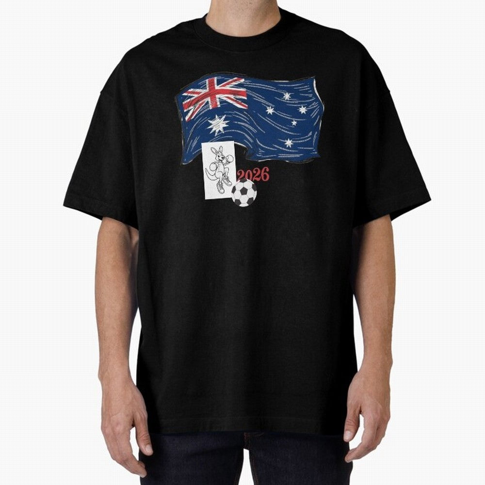Australia 2026 Soccer Pride - Boxing Kangaroo & Dynamic Waving Flag. Oversized T-Shirt Bring Stadium Energy to FIFA World Cup 2026 Spirit, Highlighting Argentina and Brazil, Mbappe, Champion Mindset, Group Stage Buzz, Knockout Tension and