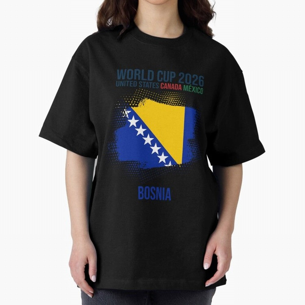 BOSNIA WORLD CUP 2026 Oversized T-Shirt Show Championship Spirit for FIFA World Cup 2026 USA Canada Mexico for Fans of Haaland and Mbappe and Argentina and Brazil, Bringing Championship Spirit, Famous Goals, Roaring Crowds and International