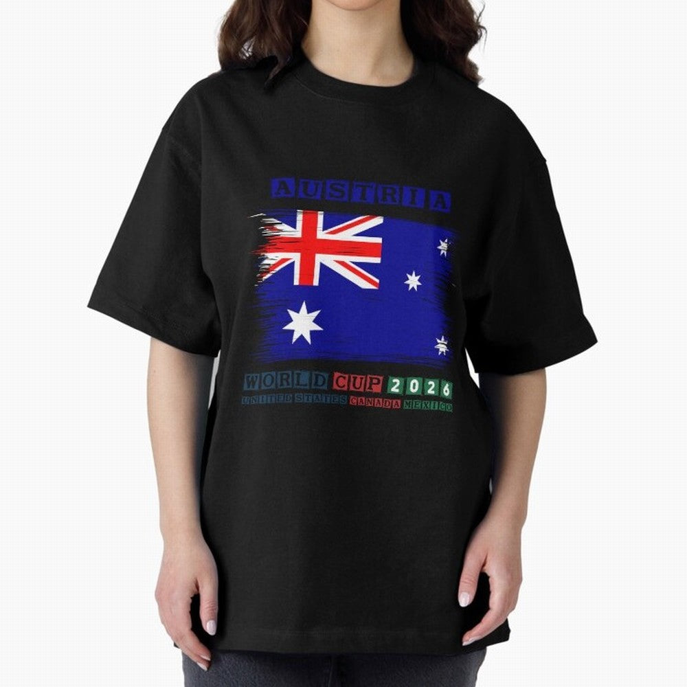 AUSTRIA WORLD CUP 2026 Oversized T-Shirt Join the Countdown to FIFA World Cup 2026 USA Canada Mexico Featuring Mbappe, Netherlands Energy, Stadium Memories, Football Loyalty, International Chants and Championship Tradition; Made for Die Hard