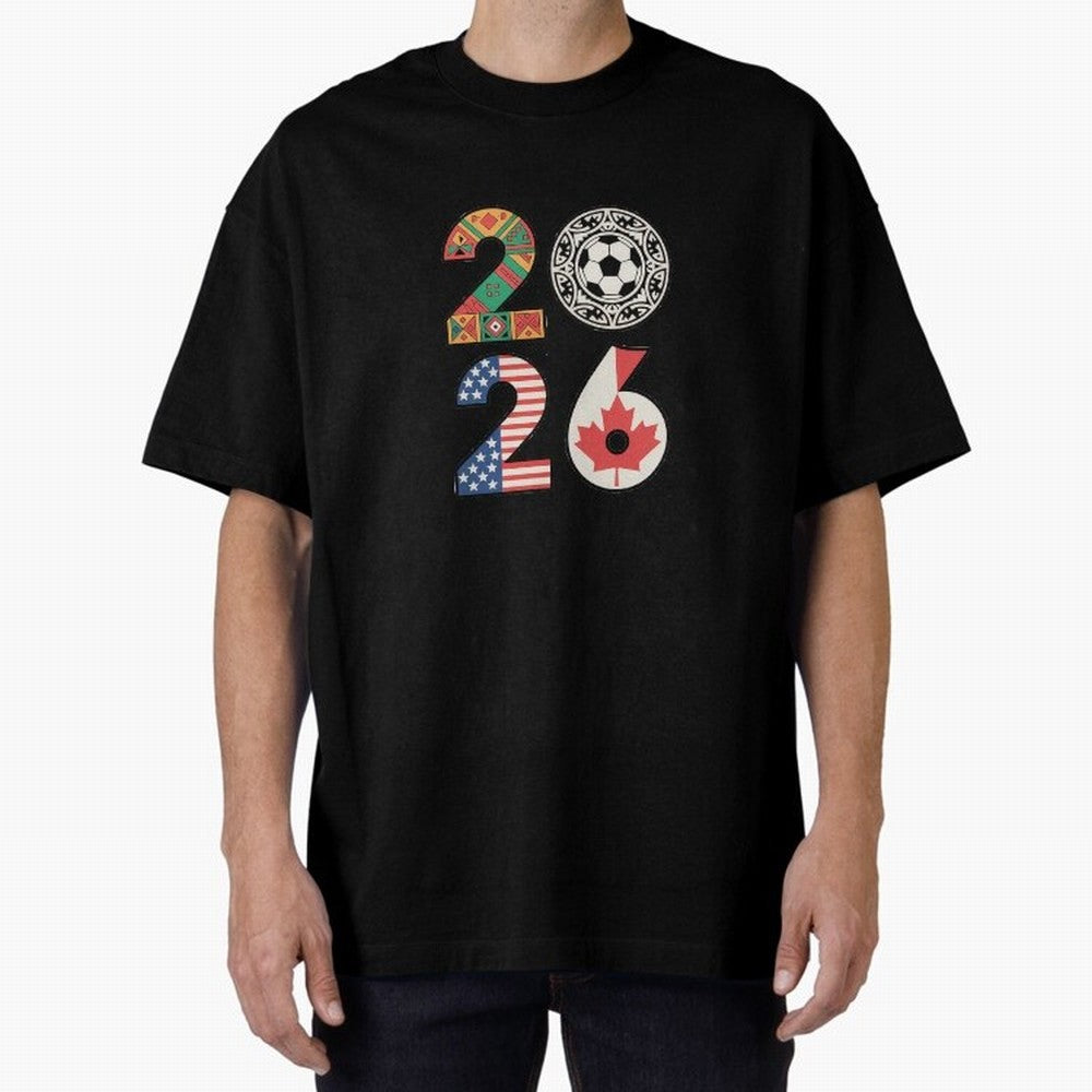 2026 Football Countries Design ¨C USA, Canada & Mexico Inspired Art Oversized T-Shirt Carry the Dream of FIFA World Cup 2026 for Fans of Messi and France and Portugal, Bringing Retro Football Energy, Iconic Rivalries, Trophy Chase Drama and Stadium