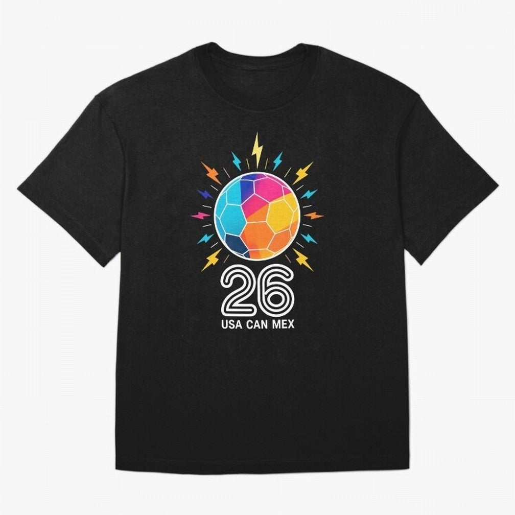 2026 Colorful Soccer Ball USA Canada Mexico 26 Oversized T-Shirt Represent the Passion of FIFA World Cup 2026 USA Canada Mexico for Fans of Mbappe and Neymar and Argentina, France and Brazil, Bringing Vintage Soccer Flavor, Modern Football Stars,