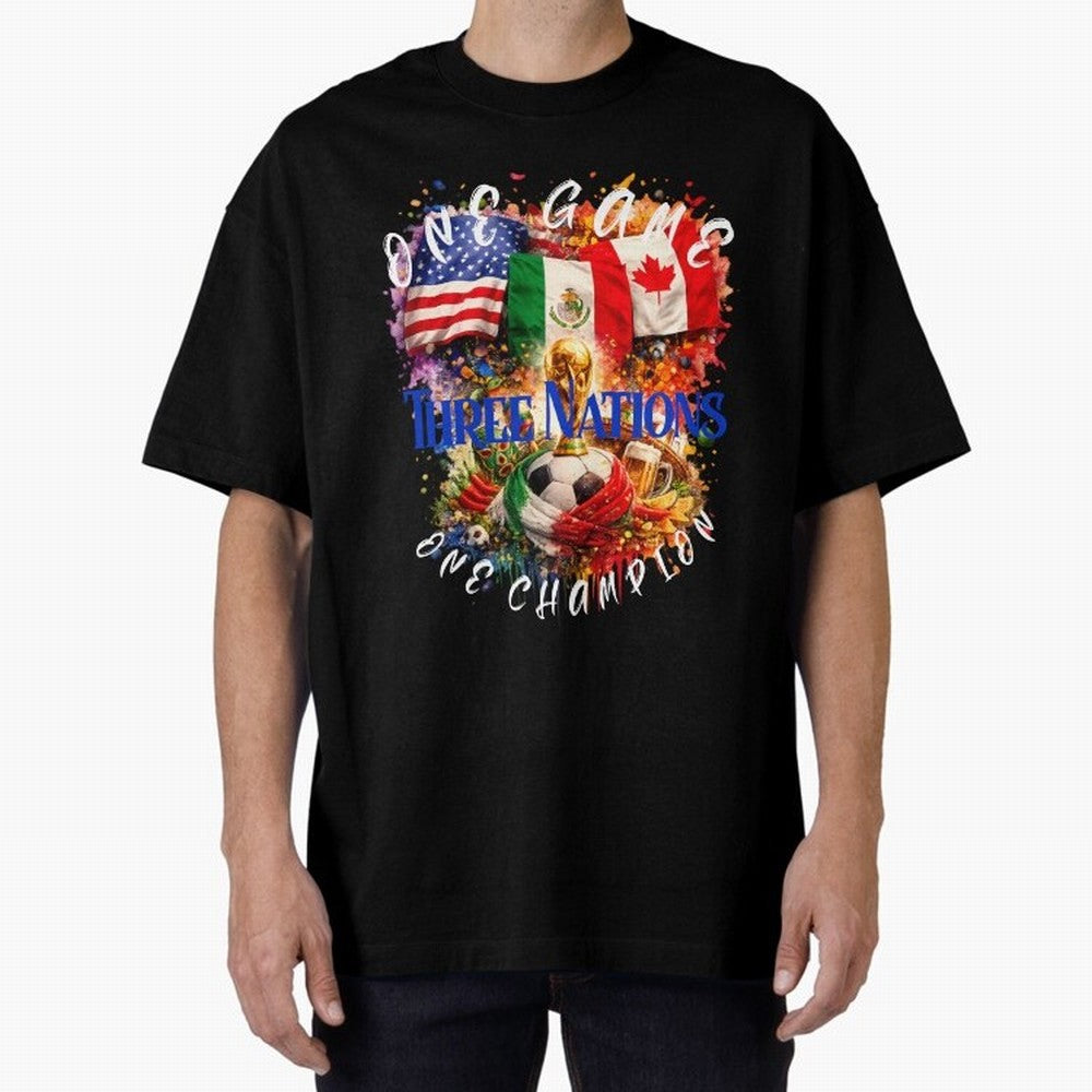 2026 World Cup Oversized T-Shirt Refresh Global Football Passion for FIFA World Cup 2026 USA Canada Mexico, Made for CR7 and Messi, Spain and Netherlands, Vintage Soccer Flavor, Modern Football Stars, National Flags and Final Night Emotion; Created