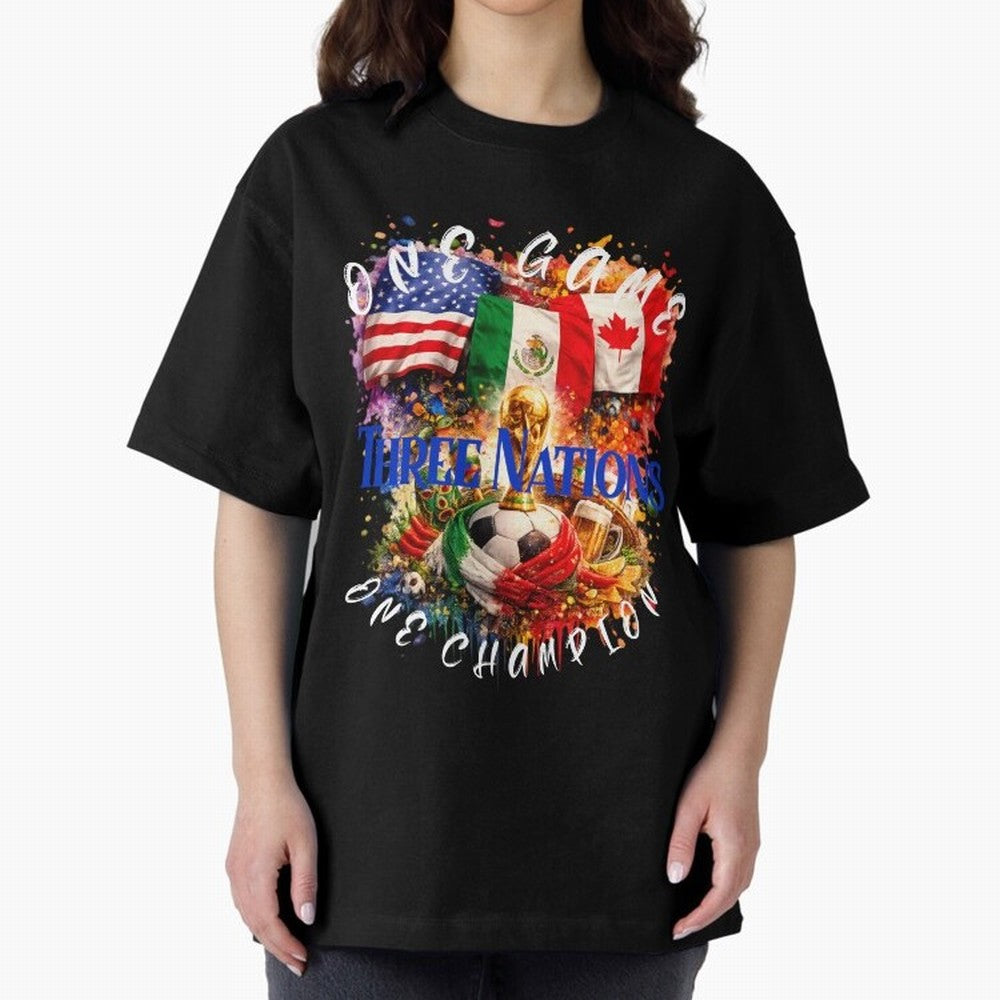 2026 World Cup Oversized T-Shirt Refresh Global Football Passion for FIFA World Cup 2026 USA Canada Mexico, Made for CR7 and Messi, Spain and Netherlands, Vintage Soccer Flavor, Modern Football Stars, National Flags and Final Night Emotion; Created