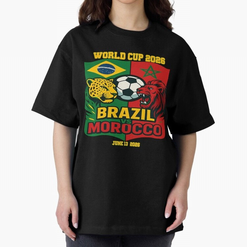 Brazil Vs Morocco June 13 2026 World Cup Soccer We Are Morocco Oversized T-Shirt Represent Football Lovers during FIFA World Cup 2026 Centered on Messi, Argentina and Brazil Energy, Stadium Memories, Football Loyalty, International Chants and