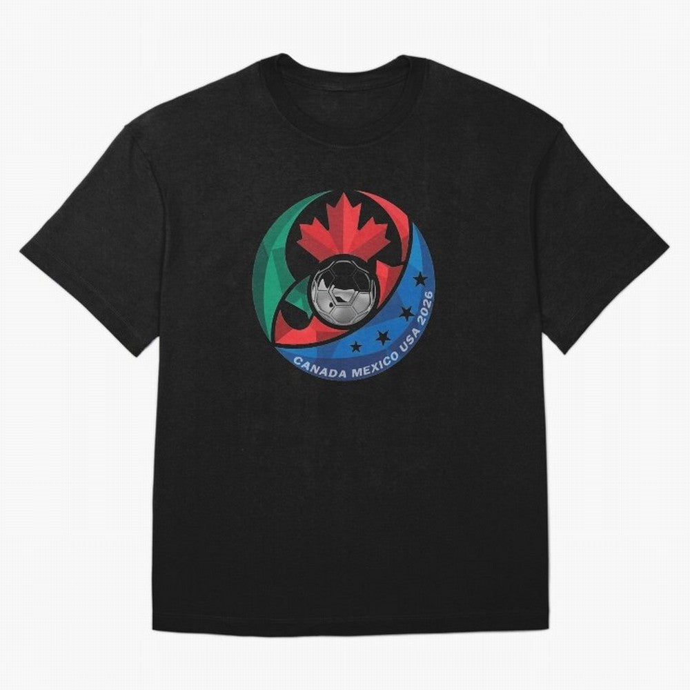 Canada Mexico USA 2026 Round Soccer Emblem Cup T-Shirt_83488590 Oversized T-Shirt Carry the Colors and Pride of Global Football Passion for FIFA World Cup 2026 Group Stage, Celebrating Haaland, Brazil, Portugal and Argentina, Vintage Soccer Flavor,