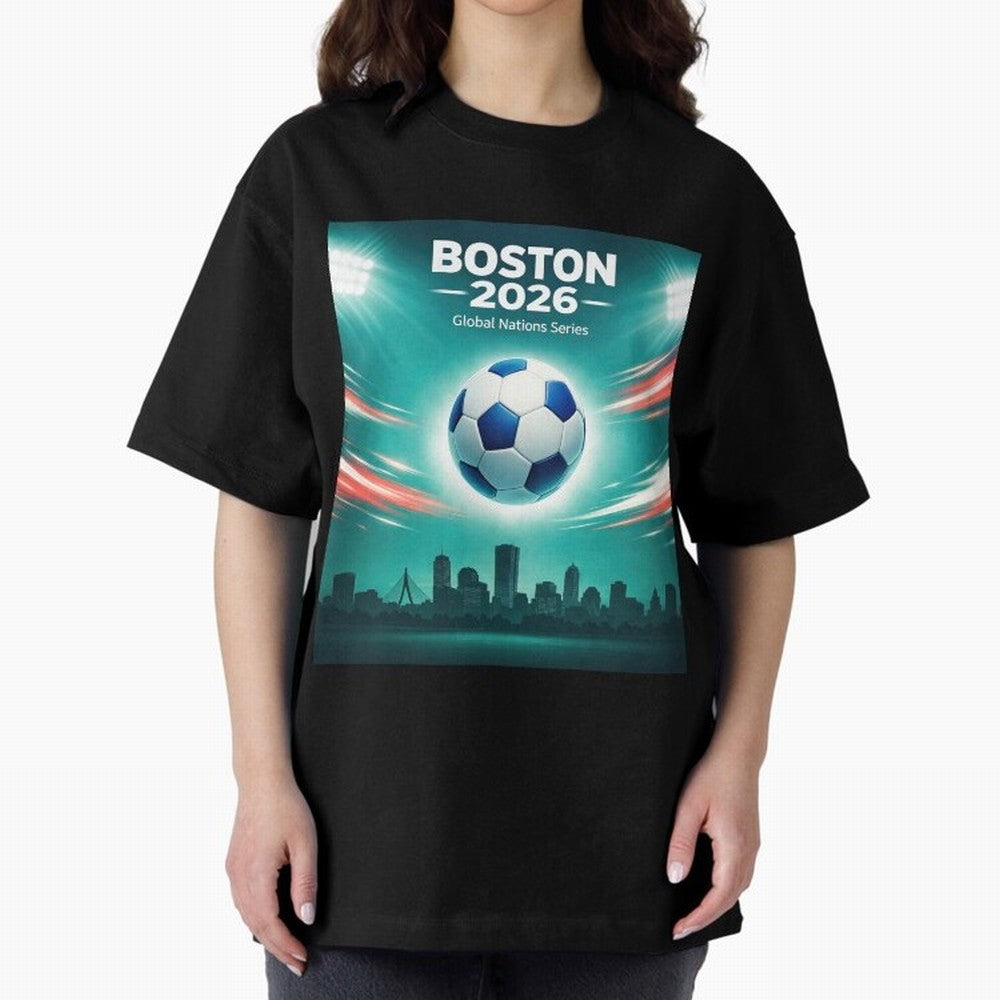 Boston 2026 Soccer Event Oversized T-Shirt Celebrate Golden Goal Energy in Global Football Passion for FIFA World Cup 2026, Capturing Haaland and Mbappe, Germany, Soccer Culture, Superstar Moments, National Team Dreams and Competitive Fire; Ideal