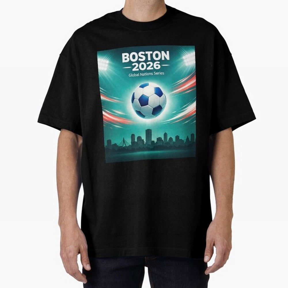 Boston 2026 Soccer Event Oversized T-Shirt Celebrate Golden Goal Energy in Global Football Passion for FIFA World Cup 2026, Capturing Haaland and Mbappe, Germany, Soccer Culture, Superstar Moments, National Team Dreams and Competitive Fire; Ideal