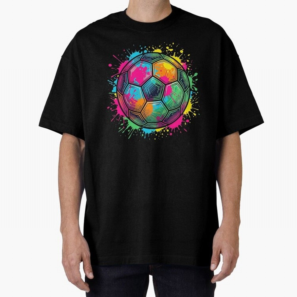 Color Splash Artistic Soccer Ball Design Oversized T-Shirt Mark FIFA World Cup 2026 USA Canada Mexico for Fans of Neymar and England, France and Netherlands, Bringing Football Passion, Legendary Performances, Festival Vibes and Supporter Community;