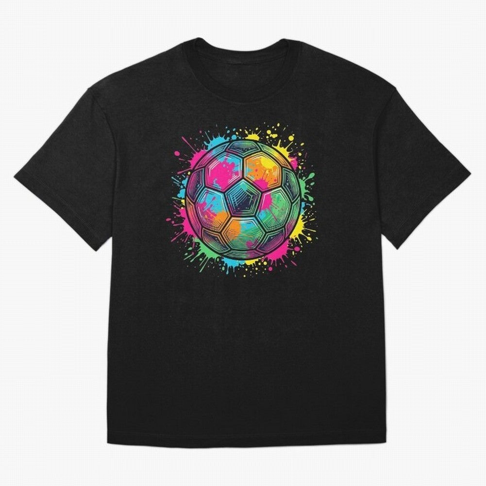 Color Splash Artistic Soccer Ball Design Oversized T-Shirt Mark FIFA World Cup 2026 USA Canada Mexico for Fans of Neymar and England, France and Netherlands, Bringing Football Passion, Legendary Performances, Festival Vibes and Supporter Community;