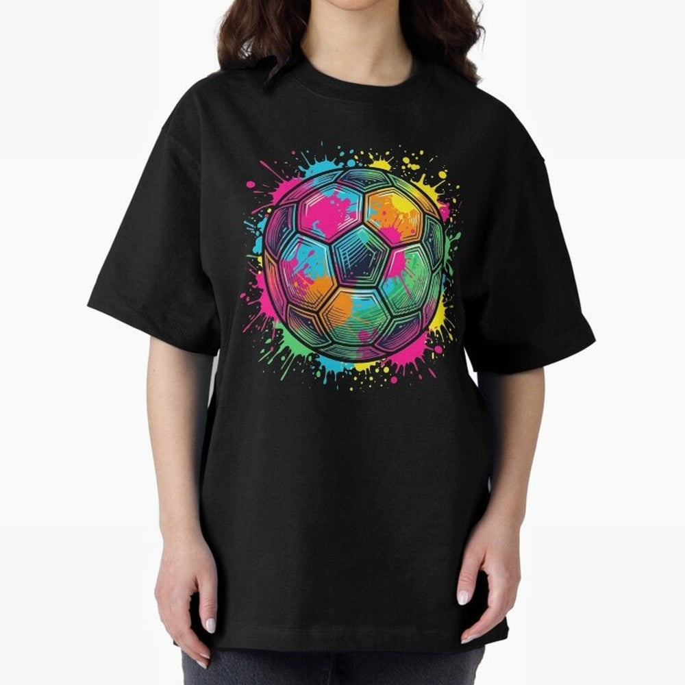 Color Splash Artistic Soccer Ball Design Oversized T-Shirt Mark FIFA World Cup 2026 USA Canada Mexico for Fans of Neymar and England, France and Netherlands, Bringing Football Passion, Legendary Performances, Festival Vibes and Supporter Community;