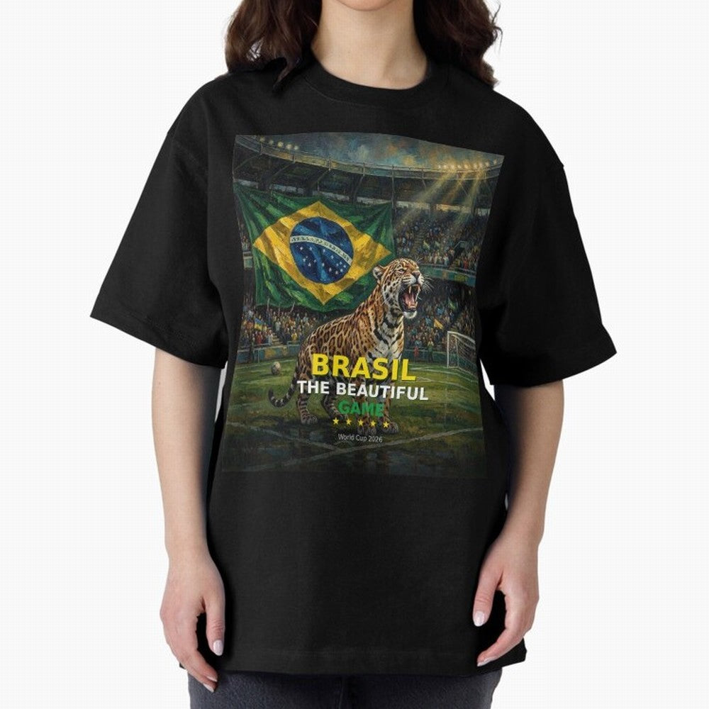 Brasil The Beautiful Game - World Cup 2026 Soccer Fan Tee Oversized T-Shirt Honor Football Greatness during Global Football Passion for FIFA World Cup 2026, Highlighting CR7 and Messi, Brazil, Portugal and Argentina, Goal Celebration Energy,