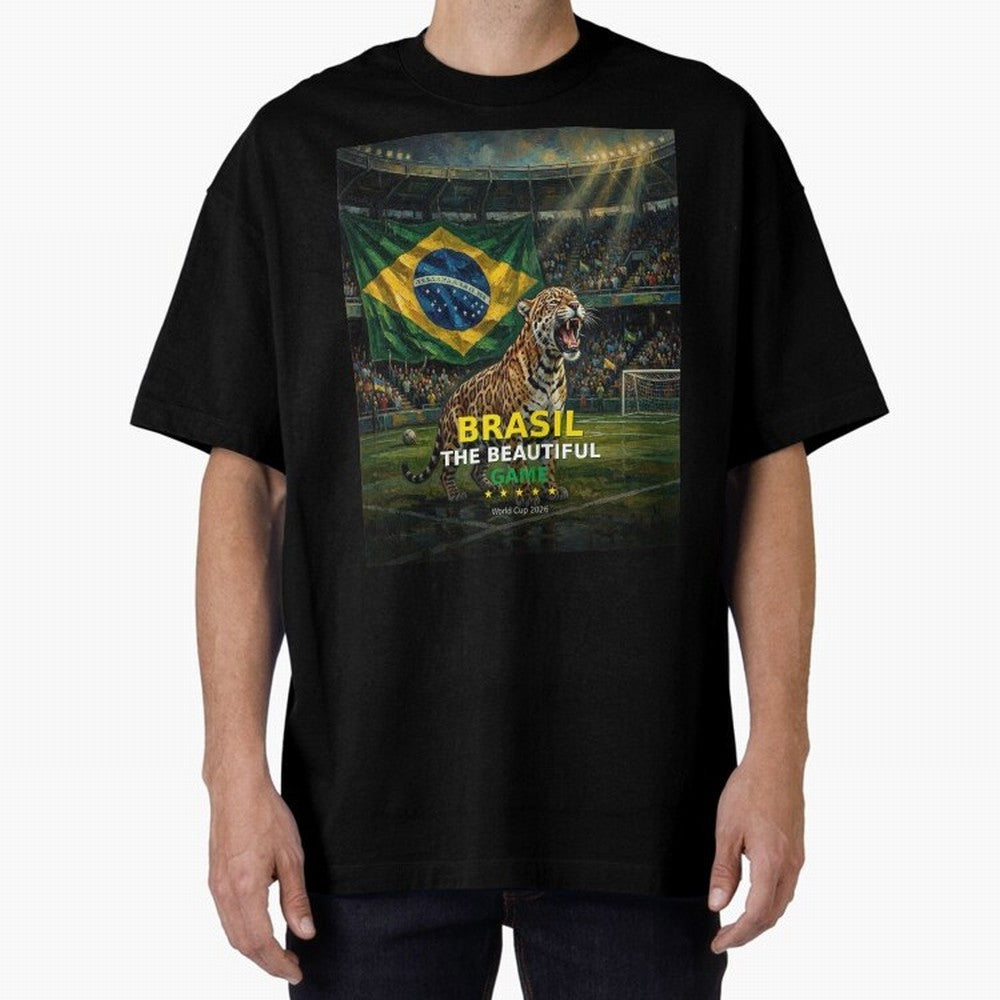 Brasil The Beautiful Game - World Cup 2026 Soccer Fan Tee Oversized T-Shirt Honor Football Greatness during Global Football Passion for FIFA World Cup 2026, Highlighting CR7 and Messi, Brazil, Portugal and Argentina, Goal Celebration Energy,