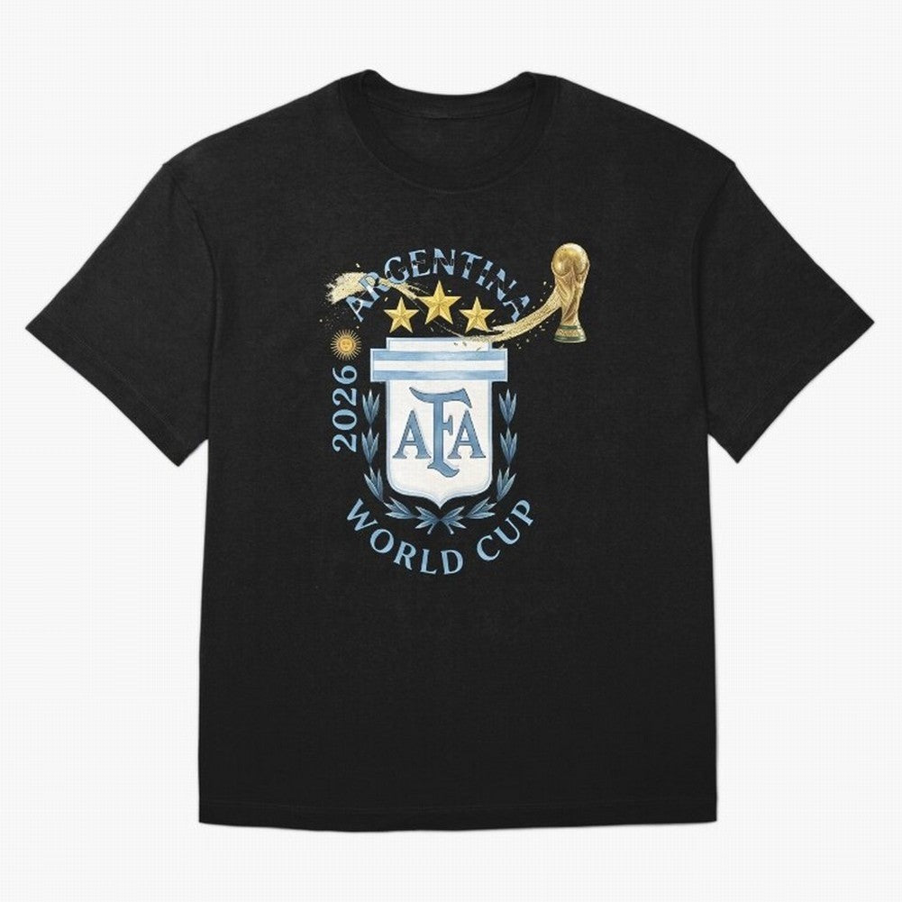 Argentina Football Champion World Cup 2026 - Gold Stars Watercolor Oversized T-Shirt Bring Home FIFA World Cup 2026 Spirit, Filled with Argentina, Messi, CR7 and Mbappe, Retro Football Energy, Iconic Rivalries, Trophy Chase Drama and Stadium