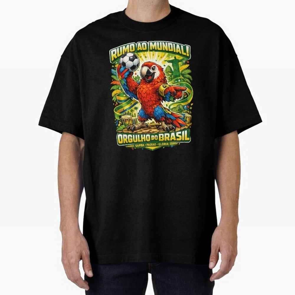 Brazil World Cup 2026 Macaw Fan Art Oversized T-Shirt Bring Trophy Dreams to FIFA World Cup 2026 Featuring Haaland and Mbappe, Netherlands Energy, Goal Celebration Energy, Supporter Heritage, Football Icons and Worldwide Tournament Joy; Made for