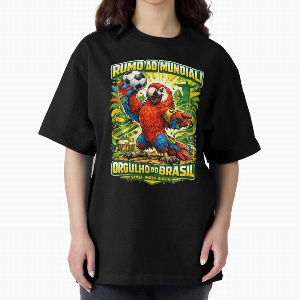 Brazil World Cup 2026 Macaw Fan Art Oversized T-Shirt Bring Trophy Dreams to FIFA World Cup 2026 Featuring Haaland and Mbappe, Netherlands Energy, Goal Celebration Energy, Supporter Heritage, Football Icons and Worldwide Tournament Joy; Made for