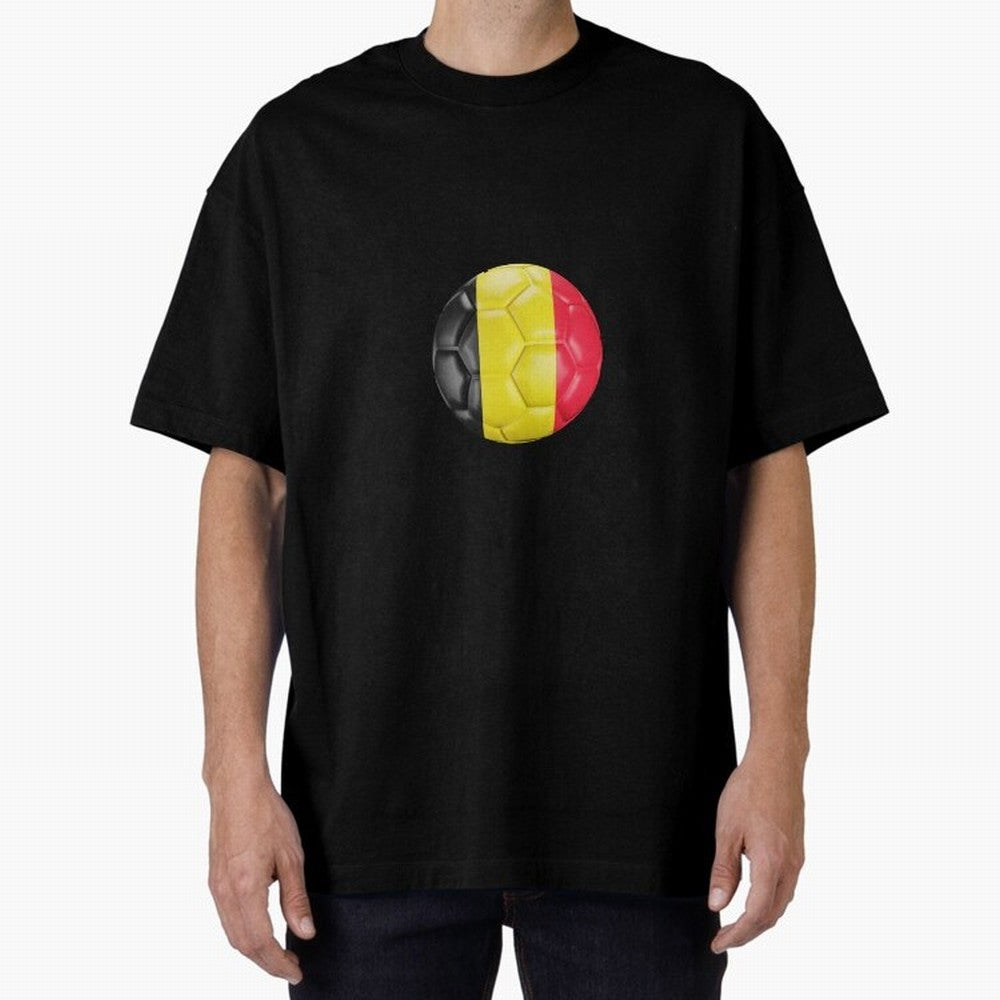 Belgium Football Ball Oversized T-Shirt Represent Fans Who Live for FIFA World Cup 2026 Centered on Mbappe, Brazil, Portugal and Argentina Energy, Retro Football Energy, Iconic Rivalries, Trophy Chase Drama and Stadium Atmosphere; Ideal for