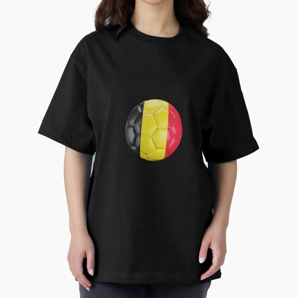 Belgium Football Ball Oversized T-Shirt Represent Fans Who Live for FIFA World Cup 2026 Centered on Mbappe, Brazil, Portugal and Argentina Energy, Retro Football Energy, Iconic Rivalries, Trophy Chase Drama and Stadium Atmosphere; Ideal for