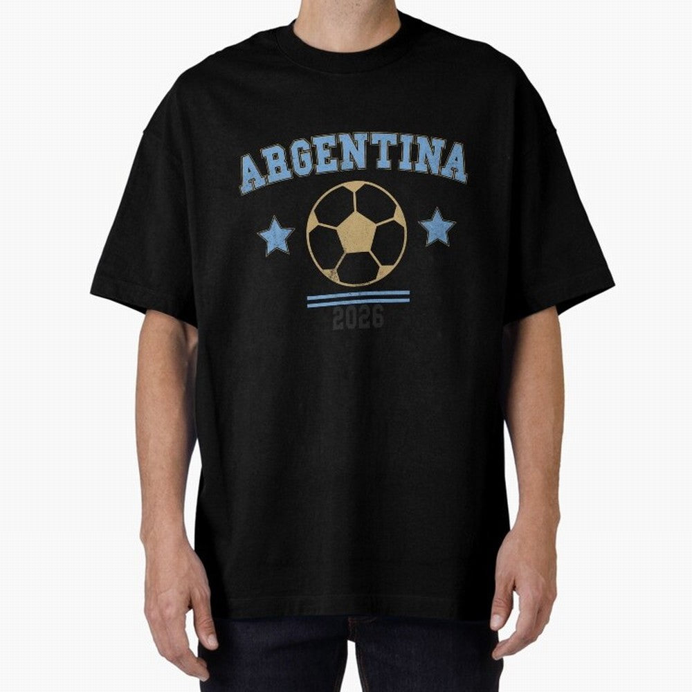 Argentina 2026 ¡ª Vintage Soccer Tee Oversized T-Shirt Capture FIFA World Cup 2026 USA Canada Mexico Spirit, Featuring Brazil, Cristiano Ronaldo, Haaland and CR7, Championship Spirit, Famous Goals, Roaring Crowds and International Football Unity;