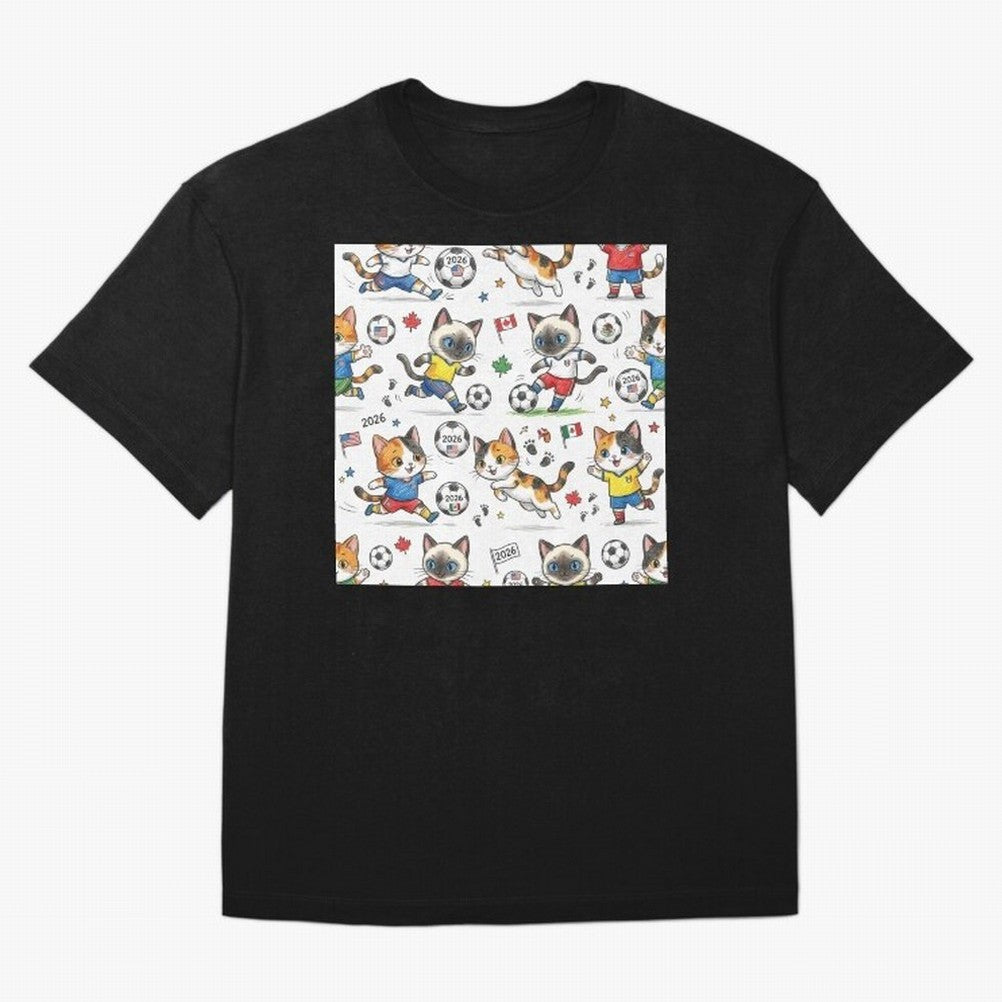 Chibi Soccer Cats 2026 - Cute Football Kittens Pattern Oversized T-Shirt Carry the Dream of FIFA World Cup 2026 Spirit, Built around England, Haaland, Tournament Hype, Historic Matchups, Family Viewing Parties and Global Sports Pride; Created for