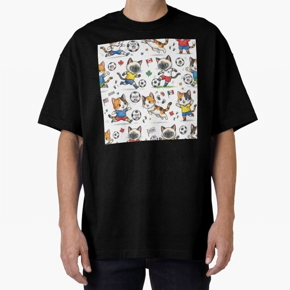 Chibi Soccer Cats 2026 - Cute Football Kittens Pattern Oversized T-Shirt Carry the Dream of FIFA World Cup 2026 Spirit, Built around England, Haaland, Tournament Hype, Historic Matchups, Family Viewing Parties and Global Sports Pride; Created for